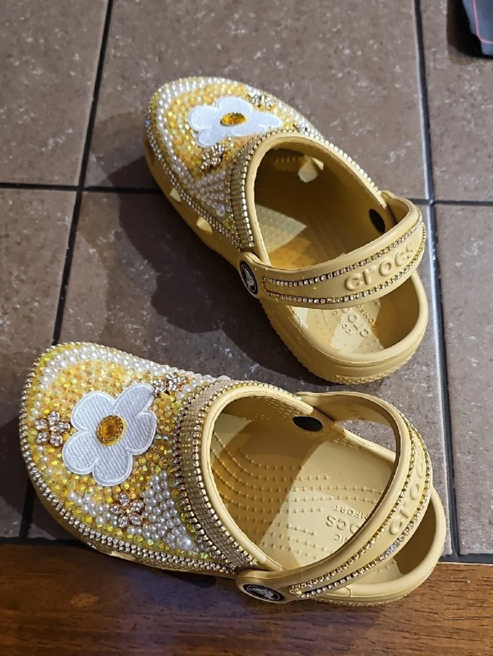 CROCS Yellow Beaded Flower Clogs for Kids